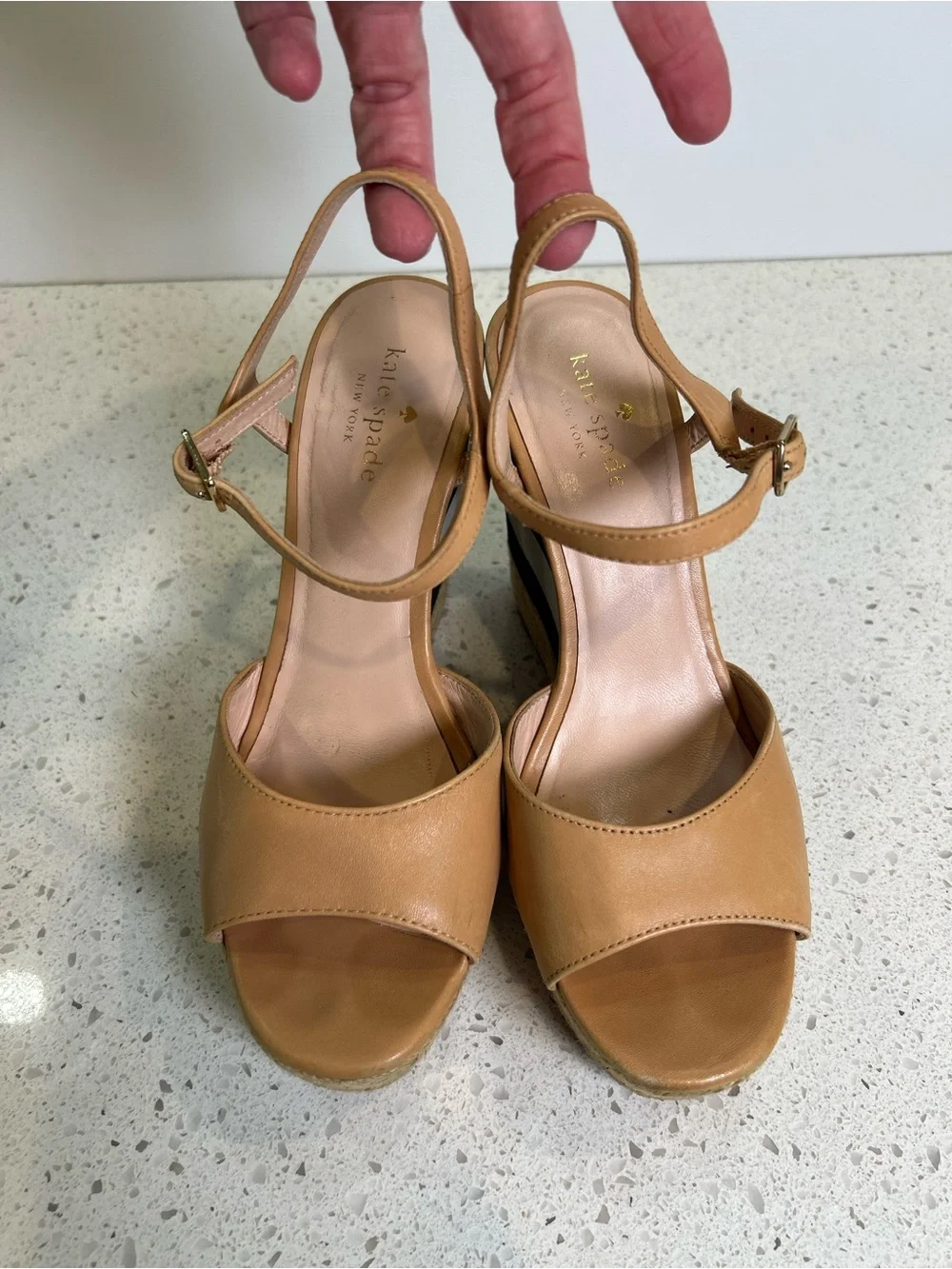 kate spade Tan‎ Espadrille Black & White Stripe Wedge Sandals 8 1/2